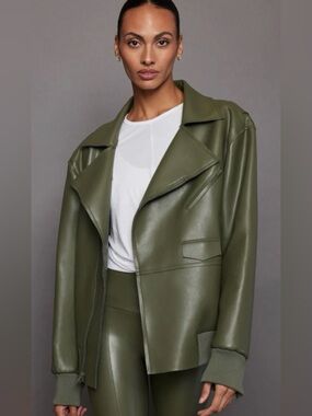Norma Kamali Green (Revolve) Faux Leather Oversized Bomber Jacket NWOT